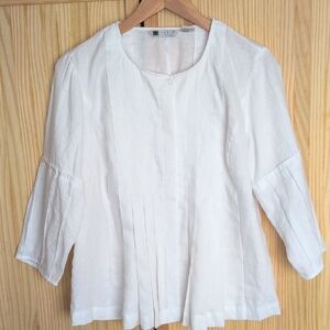 Carole Little White Pleated Linen Blouse Size XL